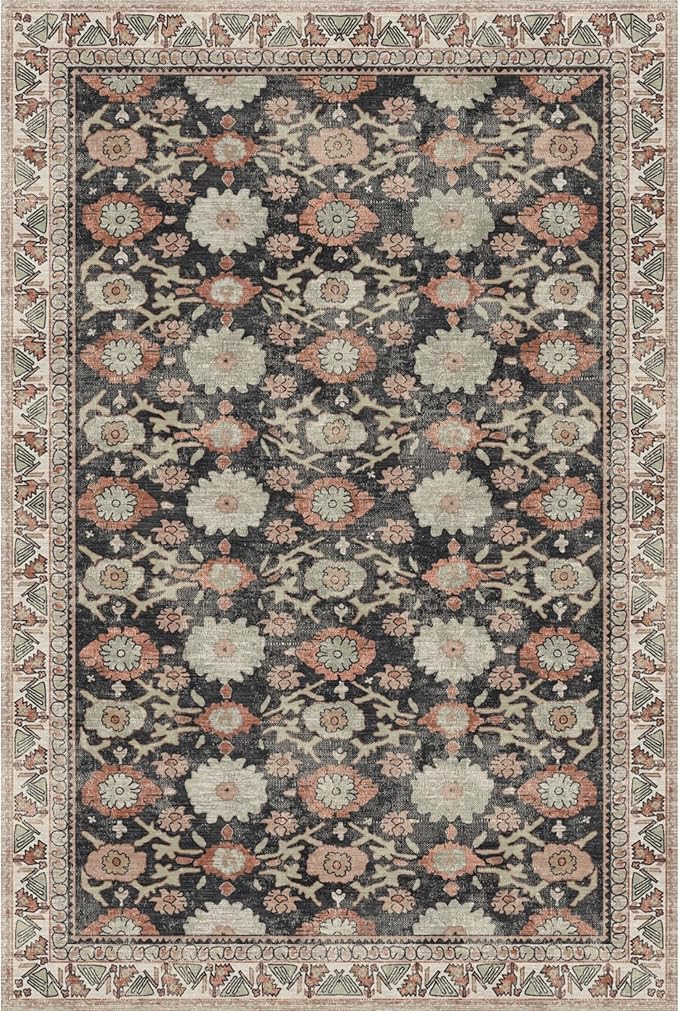 Kuden 3x5 Small Rug, Machine Washable, Non-Slip Backing, Vintage Style, Soft, Low Pile, Area Rugs for Entryway Kitchen Indoor Entrance