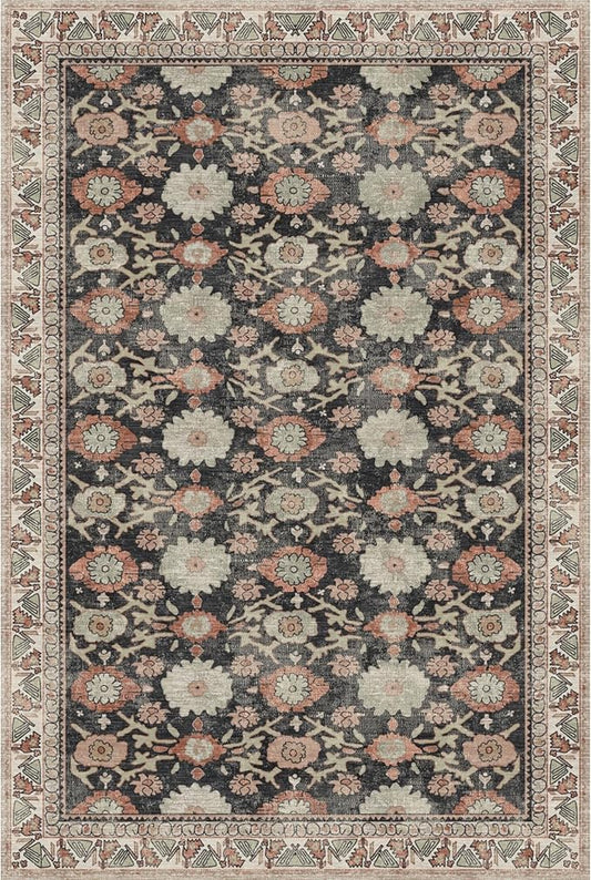 Kuden 6x9 Area Rug, Machine Washable Area Rug with Non-Slip Backing, Vintage Style, Soft, Easy Clean, Low Pile Rug for Living Room, Bedroom, Dining Room