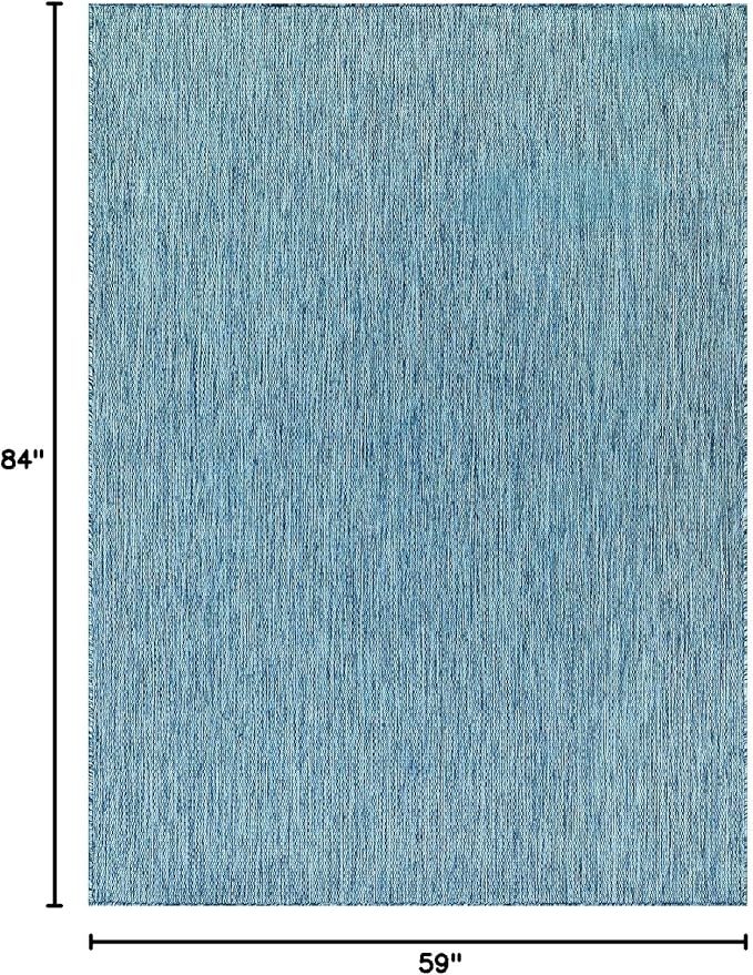 Beverly Rug Indoor Outdoor Rug 5x7, Washable Outside Carpet for Patio, Deck, Porch, Solid Modern Area Rug, Water Resistant, Aqua Blue