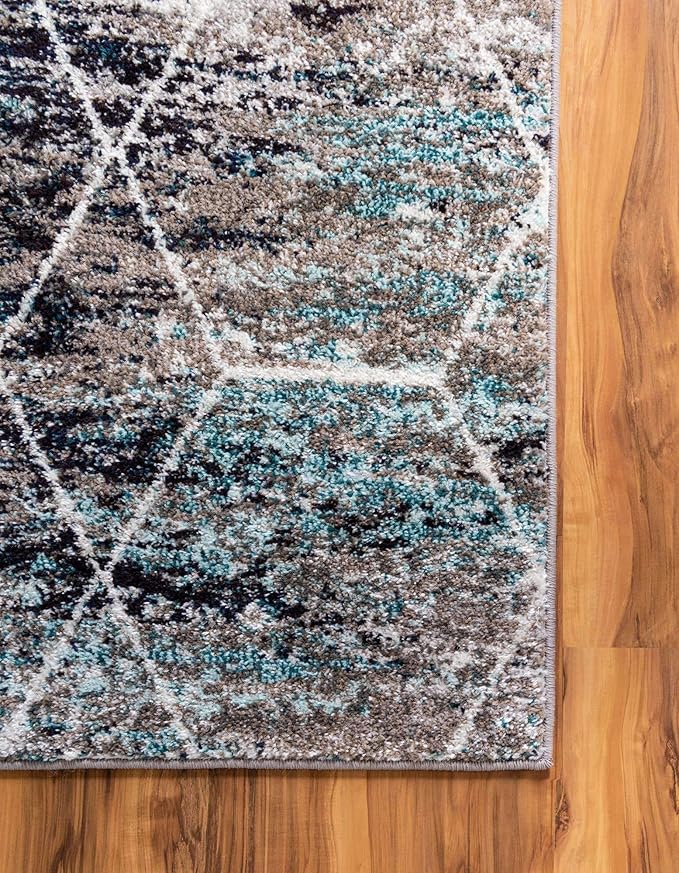 Unique Loom Trellis Frieze Collection Area Rug - Geometric (8' x 10', Blue Multi/ Ivory)