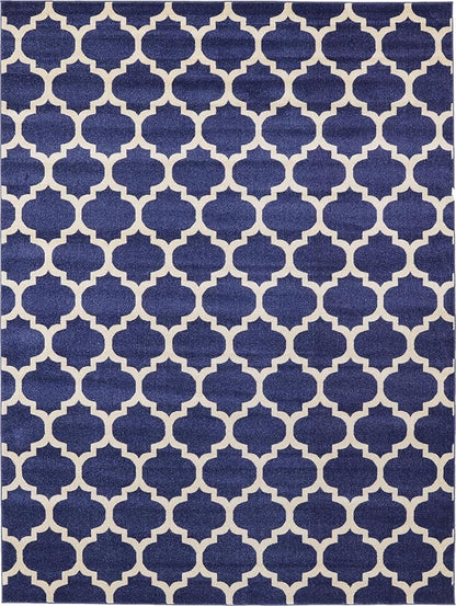 Rugs.com Lattice Collection Rug – 9' x 12' Dark Blue Medium Rug Perfect for Living Rooms, Large Dining Rooms, Open Floorplans