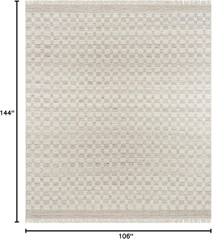 Mark&Day Wool Rugs, 9x12 Clinten Solid and Border Light Gray Checkered Rug, Grey Ivory Carpet for Living Room, Bedroom or Kitchen (8'10" x 12')