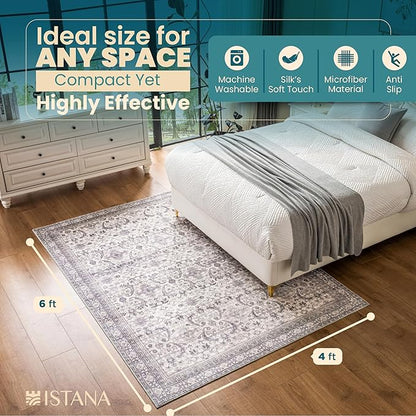 Istana 4x6 Rug - Pale Rose Beige Area Rugs 4x6 - Kid & Pet Friendly Machine Washable Rugs - 4 x 6 Area Rug Non Slip & Non Shedding Area Rug - Foldable Rug for Room for Bedroom