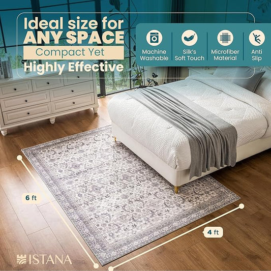 Istana 4x6 Rug - Pale Rose Beige Area Rugs 4x6 - Kid & Pet Friendly Machine Washable Rugs - 4 x 6 Area Rug Non Slip & Non Shedding Area Rug - Foldable Rug for Room for Bedroom
