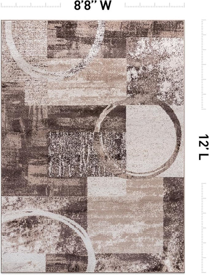 Rugshop Contemporary Abstract Circle Design Area Rug, Fade-Resistant Carpet for Living Room, Dining Room, or Office, Brown, 8'8" x 12'