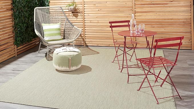 Nourison Home Courtyard Ivory Green 8' x 10' Area Rug - Easy Clean, Non Shedding, Bed Room, Living Room, Dining Room, Kitchen (8' x 10')