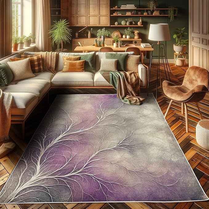 Ambesonne Branches Decorative Rug, Modern Abstract Concept Dreamy Clouds Back Leafless Tree Silhouette, Quality Carpet for Bedroom Dorm and Living Room, 2' 2" x 3' 7", Pale Purple Grey Mauve