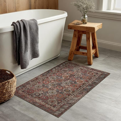 Kuden 2x3 Small Rug, Machine Washable, Non-Slip Backing, Vintage Style, Soft, Low Pile, Area Rugs for Entryway Kitchen Indoor Entrance