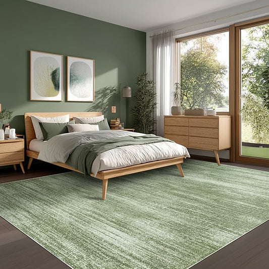 Loden Green Area Rug 6x9 for Playroom Non Slip Washable Rugs Hardwood Floor Protector Low Pile Neutral Abstract Modern Floor Carpet Dark Green Living Room Rug 6x9