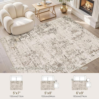 6x9 Area Rug Living Room Rugs - Washable Neutral Modern Abstract Soft Thin Large Rug Indoor Floor No Slip Rug Carpet for Bedroom Under Dining Table Home Office Decor - Dark Brown
