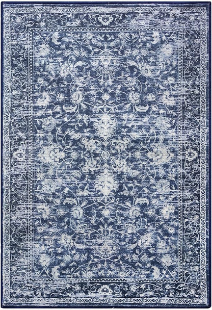 KILOCOCO Area Rug 5x7 Living Room Rug Washable Printed Vintage Floral Non Slip Soft Rubber Backed Indoor Bedroom Rugs for Laundry Room Kitchen Playroom Moroccan Area Rugs, Blue