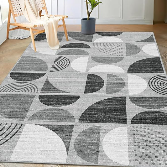 MUJOO 3x5 Rug Washable,Black and Grey Area Rugs for Bedroom Entryway Living Room Bedside,Small Boho Throw Floor Carpet Non Slip Soft Indoor Modern Abstract