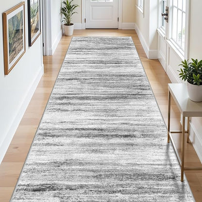Large Runner Rugs for Hallway 4x18: Non-Slip Washable Wide Carpet - Soft Low-Pile Stain and Spill Resistant Rug for Entryway Living Room Dining Room Balcony Garage Office Grey