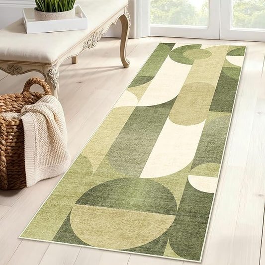Green Runner Rug 2x6 Washable Rug Runners for Hallway Kitchen,Long Rugs for Bedroom Entryway Bathroom,Non Slip Modern Geometric Floor Carpet