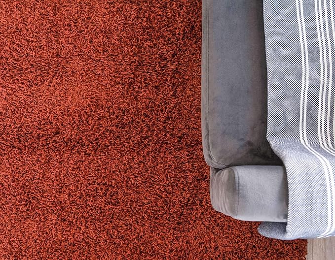 Unique Loom Solid Shag Collection Area Rug (2' 6" x 19' 8" Runner, Terracotta)