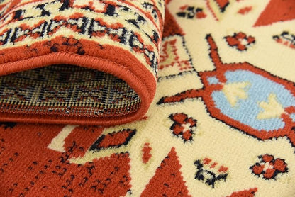 Unique Loom Taftan Collection Border Geometric Tribal Inspired Design Area Rug (3' 0 x 16' 5 Runner, Terracotta/ Ivory)