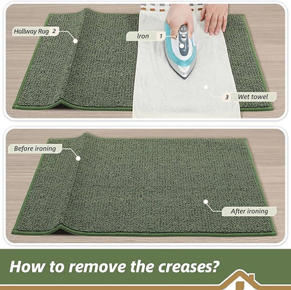 BEQHAUSE 20"x32" Entryway Rug Indoor Door Mat Non-Slip Washable, Hallway Rugs Absorbent & Stain Resist Hall Carpet Runner Rugs for Entryway, Front Door Floor Mats Laundry Room Rugs for Entry, Green