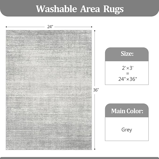 Valenrug Door Mat 2x3 - Stain Resistant 2x3 Entryway Area Rugs for Living Room, Non Slip Backing Large Area Rugs for Bedroom, Folable Machine Washable Area Rug (2'x3', Grey)