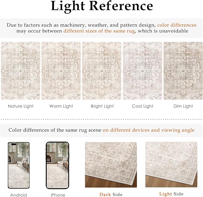 HUGEAR 2x6 Runner Rug Hallway Vintage Beige Machine Washable Neutral Floral Low Pile Carpet Vacuumable Thin Long Throw Rug Bedroom Office Bathroom Kitchen Laundry Non Slip Soft Lightweight