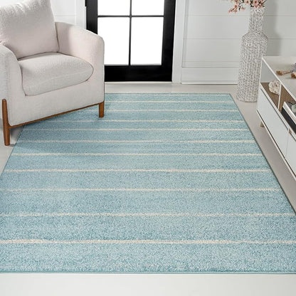 JONATHAN Y Williamsburg Minimalist Stripe Turquoise/Cream Indoor Area Rug, 8x10, Contemporary, Modern, Easy-Cleaning for Living Room, Bedroom, Kitchen, Pet Friendly, Non-Shedding (MOH201B-8)