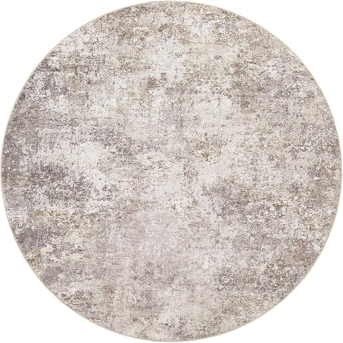 6ft Round Area Rug Living Room Rugs - 6x6 Washable Large Soft Indoor Neutral Modern Abstract Low Pile Rug Carpet for Bedroom Dining Room Farmhouse Home Office - Brown