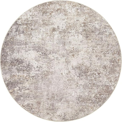 6ft Round Area Rug Living Room Rugs - 6x6 Washable Large Soft Indoor Neutral Modern Abstract Low Pile Rug Carpet for Bedroom Dining Room Farmhouse Home Office - Brown