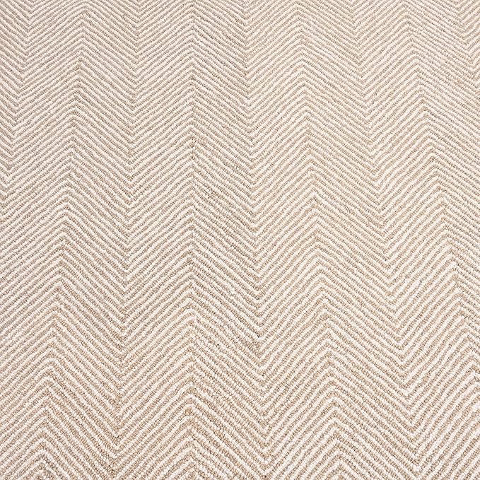 Modern Herringbone Chevron Collection Handcrafted Wool Area Rug - Durable, Zigzag Pattern, for High Traffic, Contemporary Design for Living Room, Bedroom, Dining Room Decor (Sand Beige, 6' x 6')