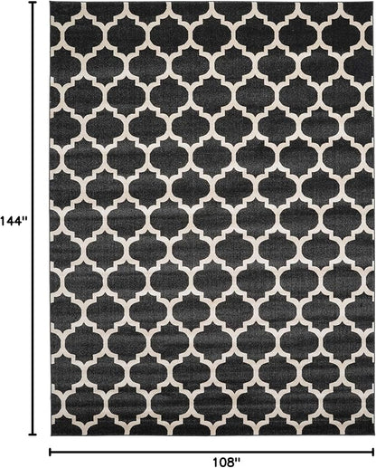 Rugs.com Lattice Collection Rug – 9' x 12' Black Medium Rug Perfect for Living Rooms, Large Dining Rooms, Open Floorplans