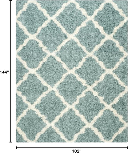 SAFAVIEH Dallas Shag Collection Area Rug - 8'6" x 12', Seafoam & Ivory, Trellis Design, Non-Shedding & Easy Care, 1.5-inch Thick Ideal for High Traffic Areas in Living Room, Bedroom (SGD257C)