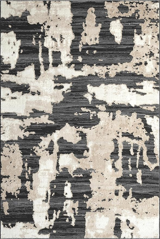 Abani Terra Cream Area Rug for Living Room, Bedroom - Black Abstract Pattern - 10' x 14' - Durable & Easy to Clean