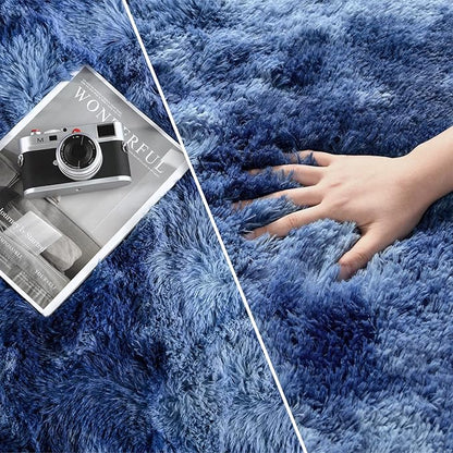 Large Shag Area Rugs 5 x 8, Plush Fuzzy Rugs for Living Room, Ultra Soft Fluffy Furry Rug for Bedroom, Indoor Carpet Nursery Rugs for Kids Room Home Decor, Tie-Dyed Navy Blue