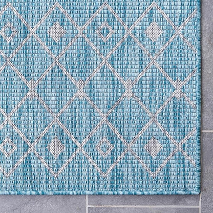 Unique Loom Outdoor Trellis Collection Area Rug - Tribal Trellis (7' 10" Square, Aqua/ Ivory)