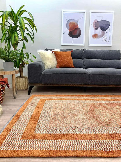 Alfa Rich 5x8 Burnt Orange Washable Area Rugs for Living Room Bedroom Kitchen Cotton Decor Rug