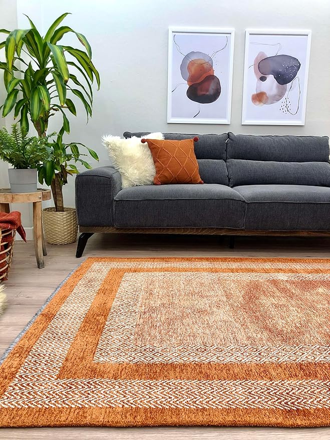 Alfa Rich 7x10 Burnt Orange Washable Area Rugs for Living Room Bedroom Kitchen Cotton Decor Rug