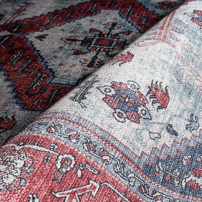 Fame Rugs Turkish Rug. Washable Vintage Oriental Antique Inspired Traditional Doormat Small Modern Area Rugs Luxury Entryway Entry Bedroom Bathroom Kitchen (402RN, 7'5 x 9'9)