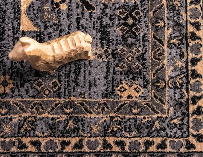 Unique Loom Taftan Collection Border Geometric Tribal Inspired Design Area Rug (4' 0 x 6' 0 Rectangular, Gray/ Black)