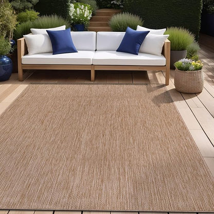 Beverly Rug Indoor Outdoor Rug 8x10, Washable Outside Carpet for Patio, Deck, Porch, Solid Modern Area Rug, Water Resistant, Jute Beige