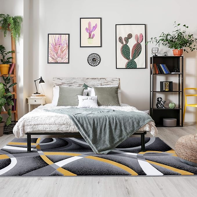 2305 Geometric Abstract Yellow 2x7 Area Rugs for Entryway