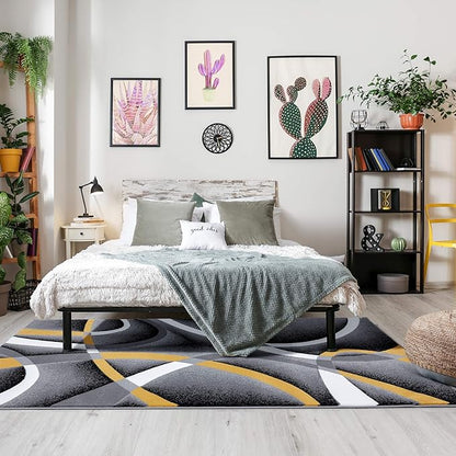 2305 Geometric Abstract Yellow 2x7 Area Rugs for Entryway