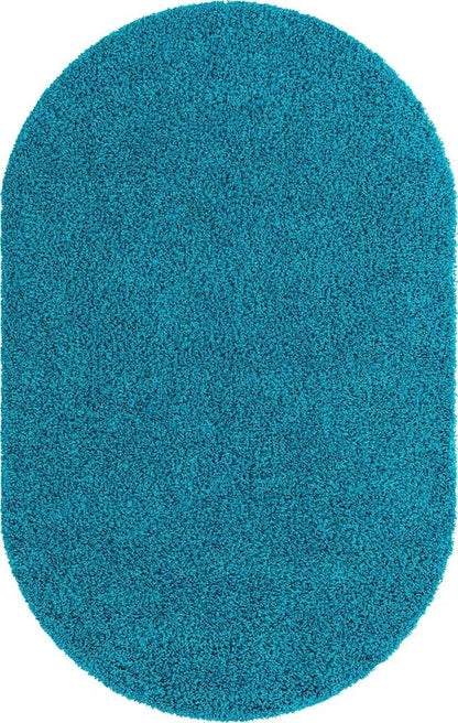 Unique Loom Solid Shag Collection Area Rug (5' 1" x 8' Oval, Turquoise)