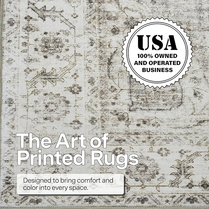 ReaLife Rugs Machine Washable Area Rug - Living Room Bedroom Bathroom Kitchen Entryway Office - Padded Low Pile Stain Resistant Premium - Boho Farmhouse Vintage - Joy - Beige Ivory 4' Round