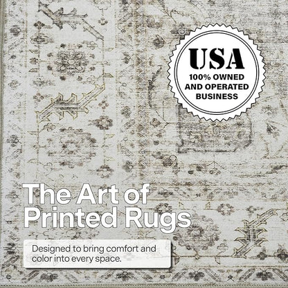 ReaLife Rugs Machine Washable Area Rug Runner - Living Room Bedroom Bathroom Kitchen Entryway Office - Padded Low Pile Stain Resistant Premium - Boho Farmhouse Vintage - Joy - Beige Ivory 2'6" x 10'