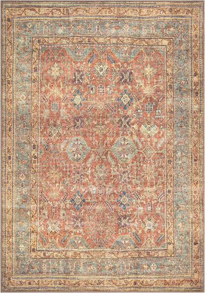 Bloom Rugs Washable Non-Slip 6' x 9' Rug - Terracotta/Mustard Traditional Area Rug for Living Room, Bedroom, Dining Room, and Kitchen - Exact Size: 6' x 9'