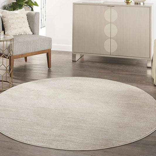 Nourison Home Nourison Essentials Ivory Beige 6' x Round Area Rug - Easy Clean, Non Shedding, Bed Room, Living Room, Dining Room, Kitchen (6' x Round)