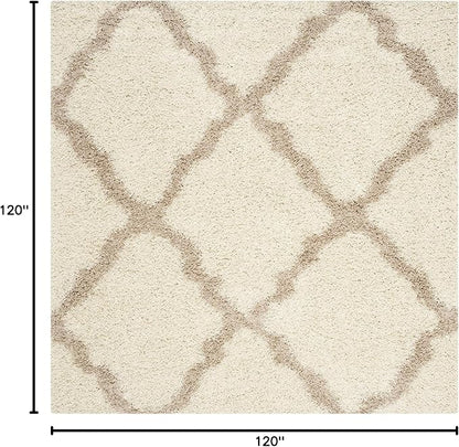 SAFAVIEH Dallas Shag Collection Area Rug - 10' Square, Ivory & Beige, Trellis Design, Non-Shedding & Easy Care, 1.5-inch Thick Ideal for High Traffic Areas in Living Room, Bedroom (SGD257B)