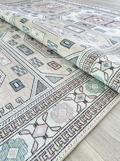 Fame Living Faded Oushak Rug, Turkish Vintage Floral Pastel Large Oversized Area Rugs for Living Room Dining Bedroom Kitchen Bathroom Nursery (848BrCr, 5'9" x 8'9")