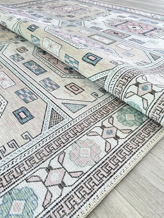 Fame Living Faded Oushak Rug, Turkish Vintage Floral Pastel Large Oversized Area Rugs for Living Room Dining Bedroom Kitchen Bathroom Nursery (848BrCr, 2'5" x 9'8")