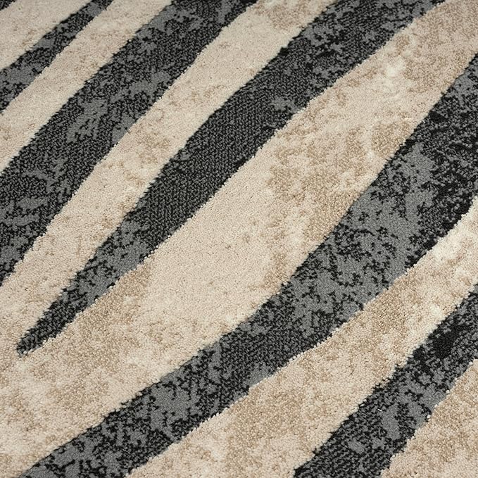 Abani Terra Area Rug for Living Room, Bedroom - Zebra Pattern - Black Cream - 5' x 8' - Durable & Easy to Clean