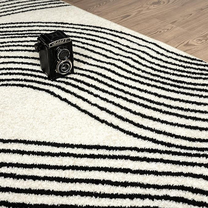 Abani Nuevo Beige Black Swirls Modern Area Rug 9' x 12' for Living Room, Bedroom - Abstract Design - Durable & Easy to Clean