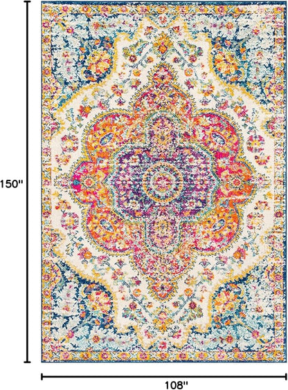 Livabliss Area Rugs - 9x12 Romaine Vintage Boho Fuchsia Mustard Blue Area Rug for Living Room Bedroom - Floral Medallion Stain Resistant Carpet for Kitchen, Nursery, Office (9' x 12'6")